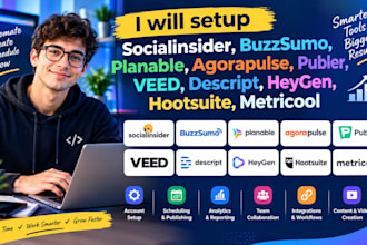 setup socialinsider buzzsumo planable agorapulse publer veed descript heygen
