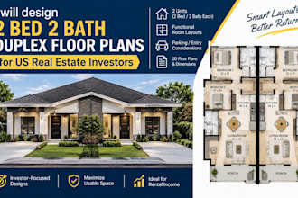 design 2 bed 2 bath duplex floor plans for US real estate investors