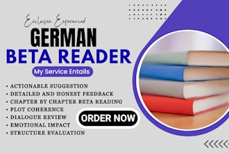 beta read your german novel, writting and give detailed feedback