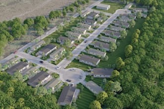 provide aerial render for residence community layout, township house cgi visual
