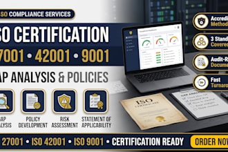 prepare iso 27001, iso 42001 and iso 9001 compliance, gap analysis and policies