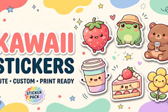 draw cute kawaii sticker illustrations for your brand