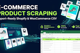 scrape ecommerce products into shopify, woocommerce or excel