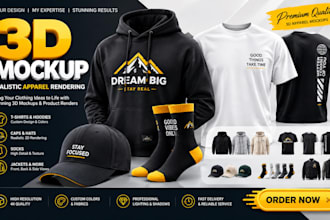 create realistic 3d clothing mockup fashion design and apparel product rendering