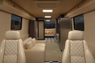 design 3d motor home, camper van, caravan bus home interior with 3d animation
