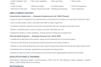 write a professional CV for trades and construction workers
