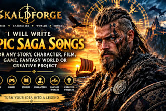 sing epic saga song for story character film, game, fantasy world, creative proj