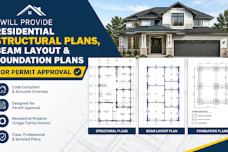 residential structural plans, beam layout foundation plans for permit approval
