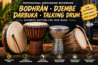 record bodhrán, djembe, darbuka, or talking drum percussion for your song