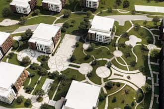 do 3d landscape apartment complex design with 3d rendering
