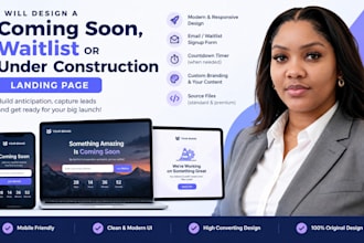 design waitlist page setup coming soon page, under construction landing page