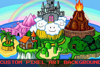 draw pixel art background, game environment and scene for your game