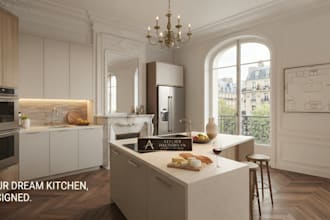 plan de cuisine 3d sur mesure, implantation, élévations et rendus réalistes