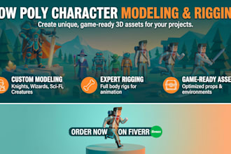 create 3d low poly character models, rigging, and animation for game assets