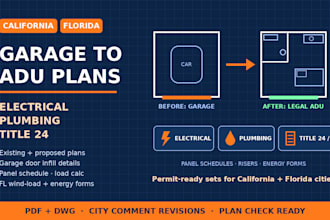 draw california florida garage conversion adu plans electrical plumbing title 24