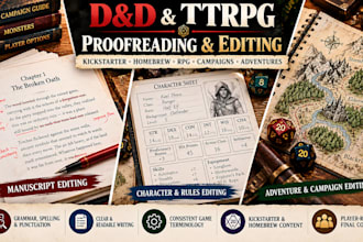 proofread dnd kickstarter adventure, ttrpg campaign and rpg content