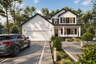 upgrade3d colonial style farmhouse,cgi brick facade,garden layout,lumion vr tour
