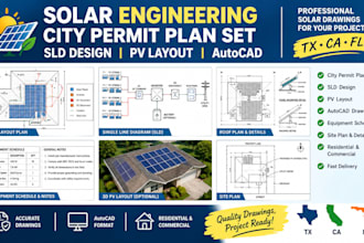 solar engineering drafting city permit plan set sld  pv layout tx ca fl