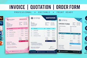 design editable invoice template, order form, quotation and stationery urgently