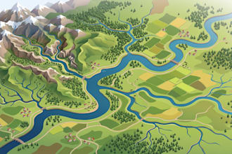 design illustrated watershed, river map, drainage map, hydrology and water map