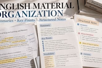 organize english materials into clear summaries, key points, and notes