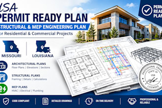 usa permit ready plan, structural and mep engineering plan in missouri louisiana