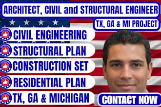 do residential city permit drawing for tx ga mi as architect structural engineer
