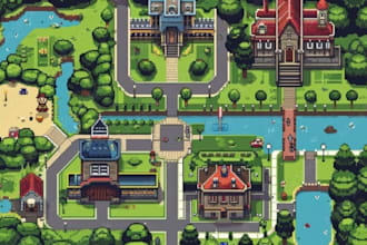 create top down pixel art tileset and game assets for rpg maker