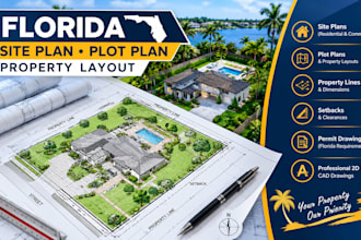 draw florida site plan, plot plan, property layout and permit drawings