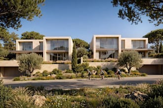 visualize modern villa property,3d cabin exterior,farmhouse,patio,landscape,pool
