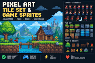 custom pixel art sprites and tilesets for your game