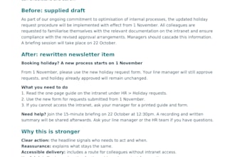 review your internal communications and create a practical action plan