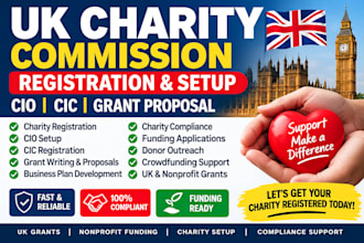 do UK charity commission registration, cio, cic setup and grant proposal