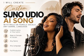 create custom suno udio ai song with male or female vocals any genre, language