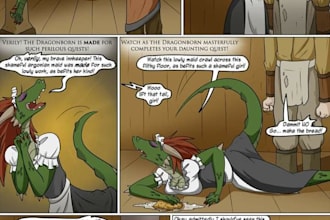 do furry and nsfw comic illustration, comic manga scripti, comic page, reference