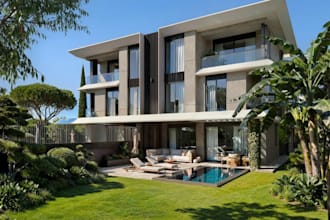 remodel 3d villa house,facade design,front porch,exterior lawns,cgi resort pool