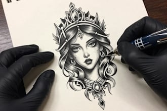 draw a custom tattoo design as a tattoo artist