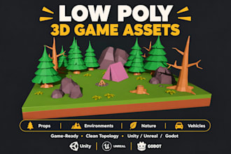create low poly 3d game assets and environment props