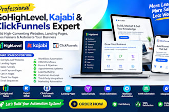 build gohighlevel kajabi clickfunnels websites landing pages workflow automation