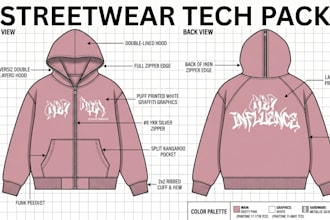 design fashion tech pack, clothing tech pack, apparel and streetwear tech pack