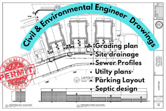 do site drainage and grading plan, site , septic, sewer plan as a civil engineer