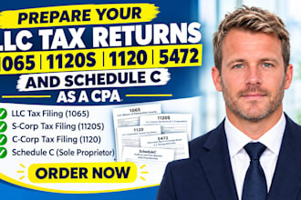 prepare llc tax returns 1065 1120s 1120 5472 and schedule c as a cpa