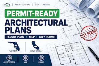 draw stamped architectural plan mep city permit floor plan florida california