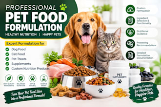 formulate professional pet food, dog food, cat food, treats and supplements