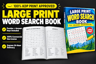 create a large print word search book for amazon kdp