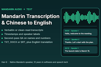 transcribe mandarin chinese audio and translate chinese to english