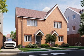 remodel semi detached house,uk brick home exterior,cgi townhouse,driveway render