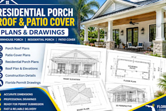 draw farmhouse porch roof patio, cover residential porch plan florida