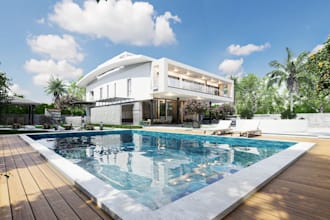 luxury 3d villa building,lounge area,beach resort,backyard landscape,lawn design