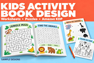 design kids activity books, worksheets, puzzles and amazon KDP interiors